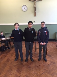 Aaron Norman (Chanel College), Xin Dacao (St. Mary's College) and Sean O Connor (CUS)